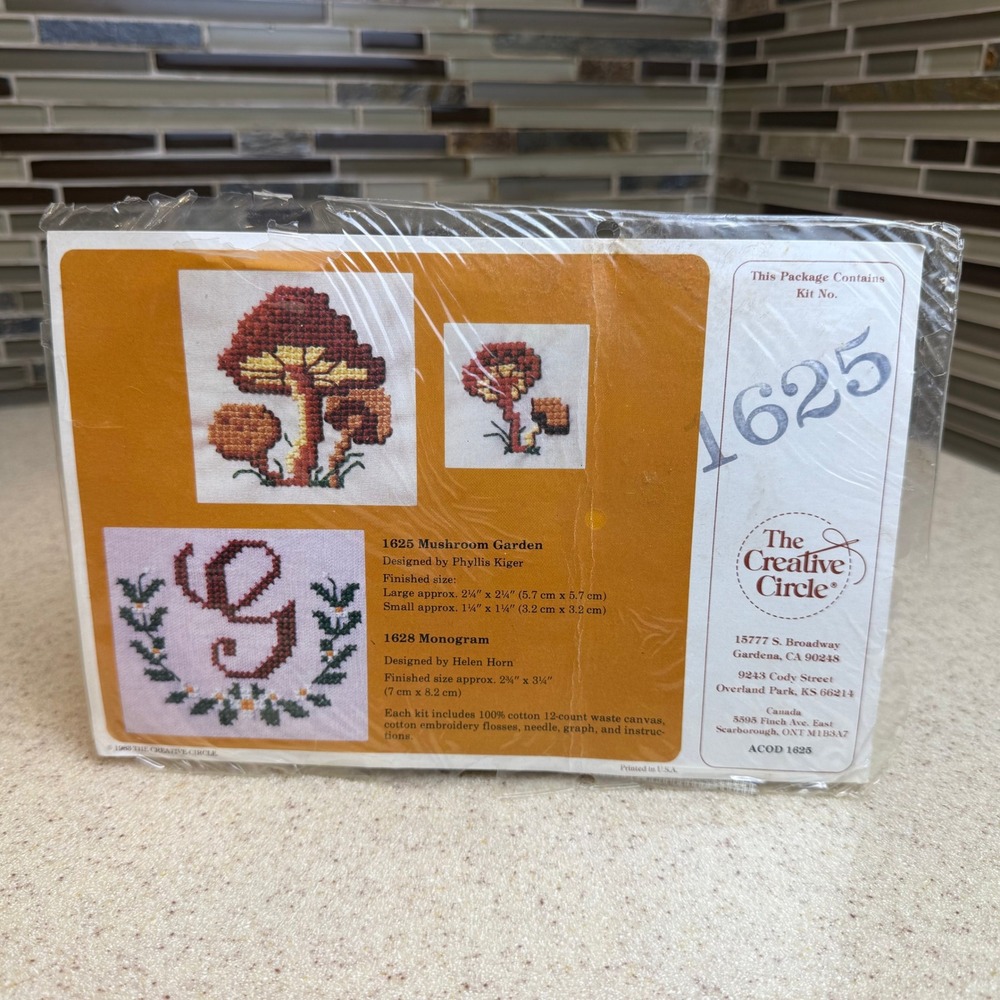 Vintage 1983‎ The Creative Circle Mushroom Garden Cross Stitch Kit 1625 1628